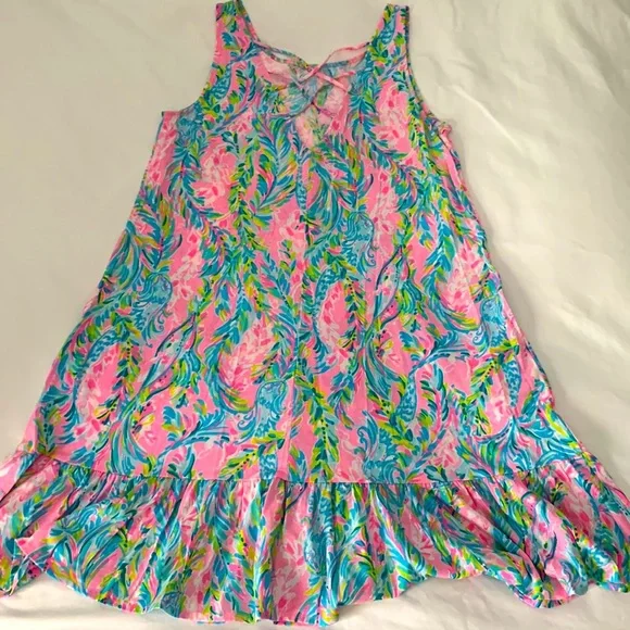 Lilly Pulitzer Kristen Flounce Dress W/Pockets Sz Medium Unicorn of the Sea - Picture 5 of 13